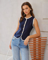 Lacivert Kontrast Örgü Yelek