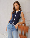 Lacivert Kontrast Örgü Yelek