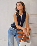 Lacivert Kontrast Örgü Yelek