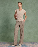 Sueña™ Bej Kısa Kollu Düğmeli Örgü Tişört