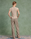 Sueña™ Bej Kısa Kollu Düğmeli Örgü Tişört