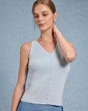 Sueña™ Mavi V Yaka Düğmeli Örgü Atlet