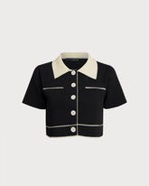 Siyah Kontrast Tek Sıralı Kısa Hırka