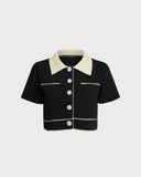 Siyah Kontrast Tek Sıralı Kısa Hırka