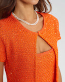 Turuncu Yuvarlak Yaka Tek Düğmeli Hırka