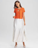 Turuncu Yuvarlak Yaka Tek Düğmeli Hırka