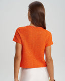 Turuncu Yuvarlak Yaka Tek Düğmeli Hırka