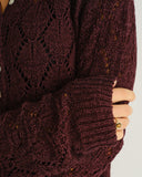 Şarap Kırmızısı Tek Sıralı Örgü Hırka