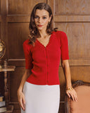 Kırmızı Örgü Yarım Kollu Hırka