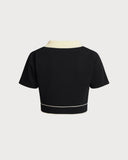 Siyah Kontrast Tek Sıralı Kısa Hırka