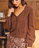 Kahve Tek Düğmeli Bol Örgü Hırka