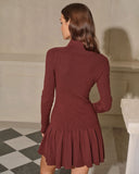 Kahve A Kesim Pileli Kazak Elbise