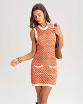 Turuncu Kontrast Yuvarlak Yaka Kazak Elbise