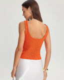 Turuncu Kare Yaka Örgü Atlet