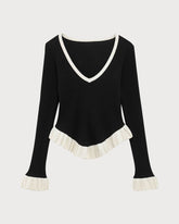 Siyah Kontrast Yuvarlak Yaka Tişört