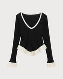 Siyah Kontrast Yuvarlak Yaka Tişört