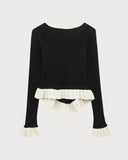 Siyah Kontrast Yuvarlak Yaka Tişört