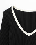 Siyah Kontrast Yuvarlak Yaka Tişört