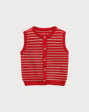 Kırmızı Çizgili Düğmeli Yelek