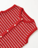 Kırmızı Çizgili Düğmeli Yelek
