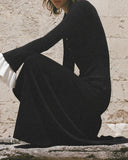 Siyah Kontrast Vücuda Oturan Kazak Elbise