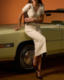 Kayısı V Yakalı Dar Kesim Kazak Elbise