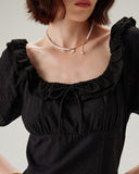 Sueña™ Siyah Nakışlı Kabarık Kol Maxi Elbise