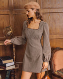 Kahverengi Ekose Kare Yaka A Kesim Mini Elbise