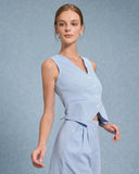 Sueña™ Mavi V Yaka Yelek Şort İki Parça Takım