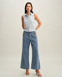 Sueña™ Mavi Çizgili Düğmeli Kolsuz Bluz