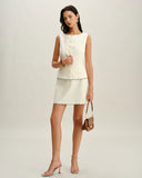 Sueña™ Beyaz Kontrast A Kesim Mini Etek