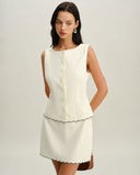 Sueña™ Beyaz Kontrast A Kesim Mini Etek