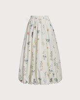 Sueña™ Bej Çiçekli Bel Cepli Midi Etek