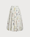 Sueña™ Bej Çiçekli Bel Cepli Midi Etek