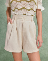 Sueña™ Bej Lastikli Bel Cepli Keten Şort