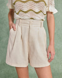 Sueña™ Bej Lastikli Bel Cepli Keten Şort