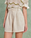 Sueña™ Bej Lastikli Bel Cepli Keten Şort
