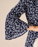 Sueña Mavi Çiçekli Fırfırlı Şifon Maxi Elbise