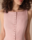 Sueña™ Kadın Pembe Kayık Yaka Kolsuz Lyocell Midi Elbise