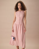 Sueña™ Kadın Pembe Kayık Yaka Kolsuz Lyocell Midi Elbise