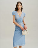 Sueña™ Mavi Derin V Yaka Kısa Kollu Bluz