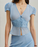 Sueña™ Mavi Derin V Yaka Kısa Kollu Bluz