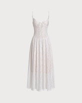 Sueña™ Beyaz Jakarlı Slip Uzun Elbise