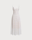 Sueña™ Beyaz Jakarlı Slip Uzun Elbise