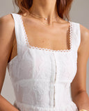 Sueña Beyaz Jakarlı Büzgülü Slip Midi Elbise