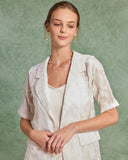 Sueña™ Bej Jakarlı Bluz Şort İki Parça Takım