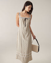 Sueña™ Kayısı Çizgili Slip Maxi Elbise