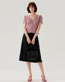 Sueña™ Kırmızı Ekose Kolları Kabarık V Yaka Bluz