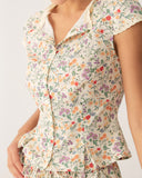 Sueña™ Yuvarlak Yaka Çiçek Düğmeli Bluz