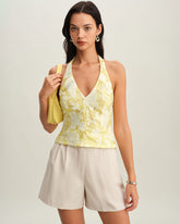 Sueña™ Sarı Çiçekli Askılı Üst